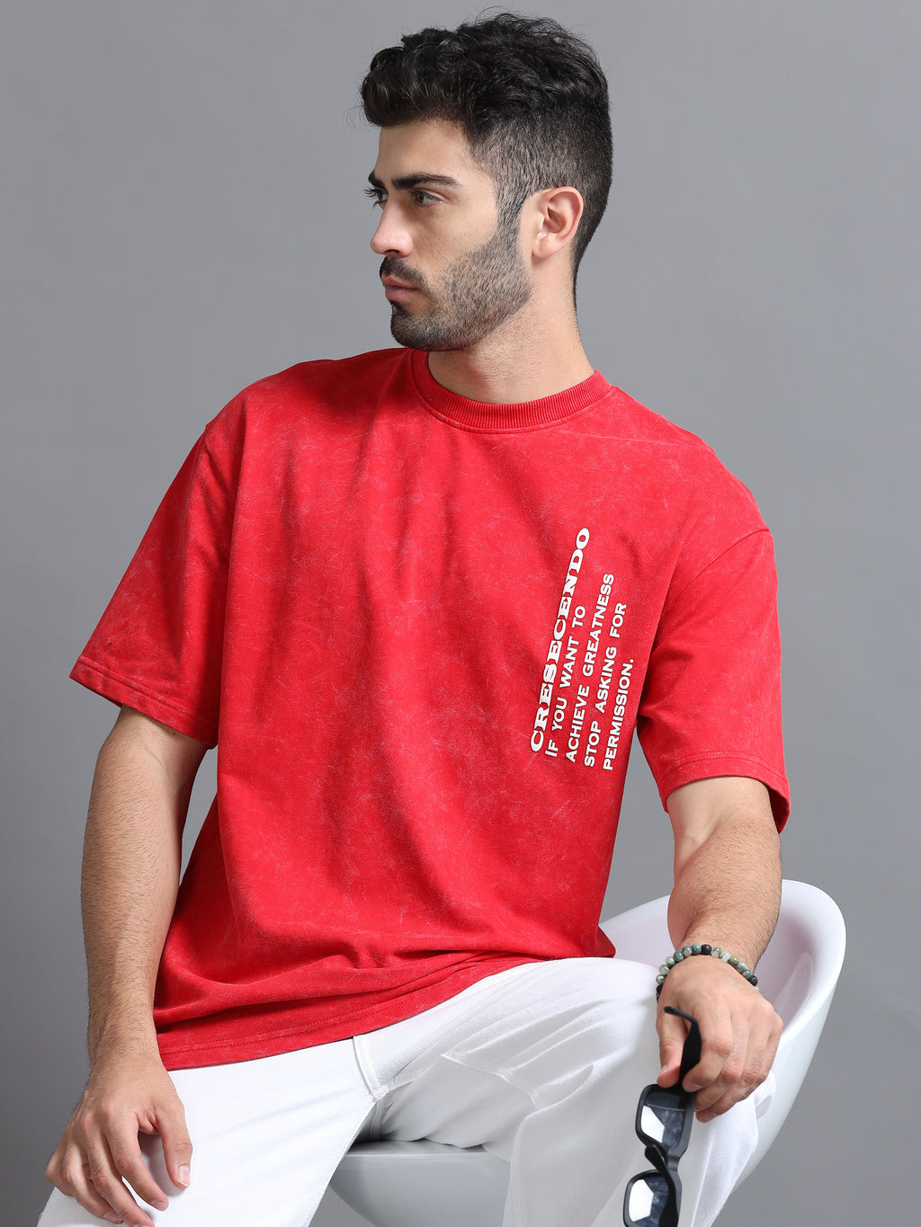 Red Optic Wash Oversized Tee